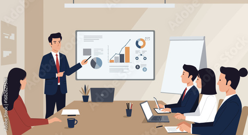 Business Presentation with Charts and Team Members.