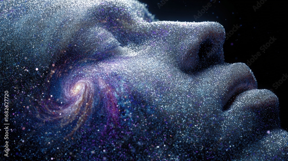 Fototapeta premium Figure with translucent skin showing a galaxy swirling inside, infinite emotions concept 