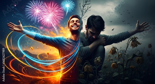 Bipolar Disorder Split Visualization - Manic Euphoria vs Deep Despair