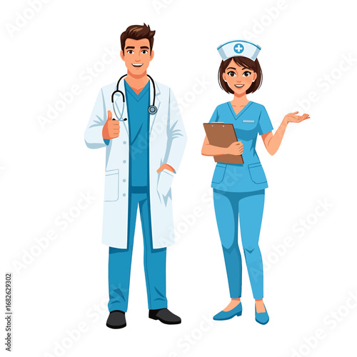 Friendly Doctor and Nurse Team, Healthcare Professionals: Doctor and Nurse, Medical Team Standing Together with Confidence.
