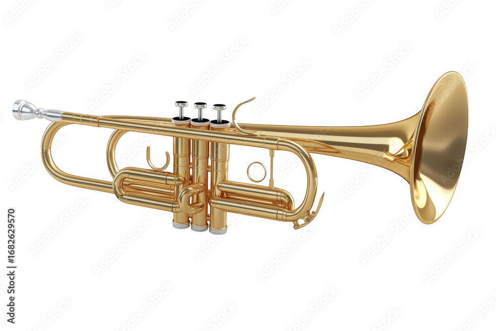 Obraz premium High-resolution golden trumpet musical instrument brass wind orchestra band music player isolated on transparent background