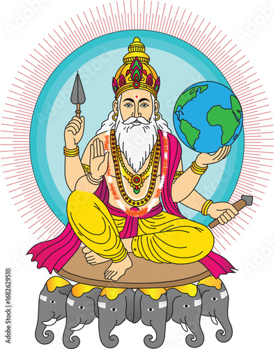 Illustration of Lord Vishwakarma Hindu god