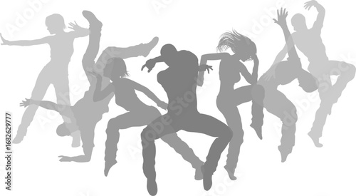 Street dancers dancing silhouette hip hop dance silhouettes poses set