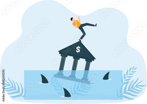 Building of the bank drowning and despair responsibility concept,

