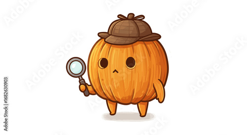 Cute Pumpkin as Detective Colored Pencil Sticker Illustration