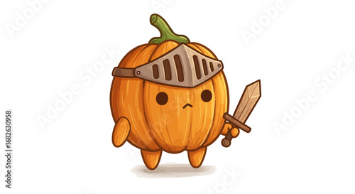 Cute Pumpkin as Medieval Knight Colored Pencil Sticker Illustration