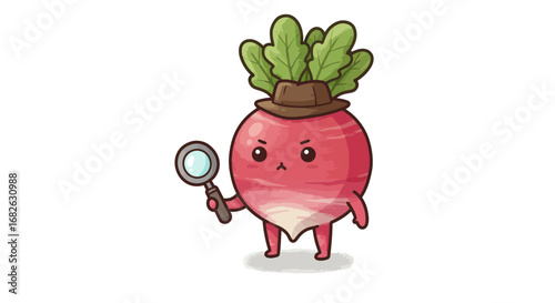 Cute Radish as Detective Colored Pencil Sticker Illustration