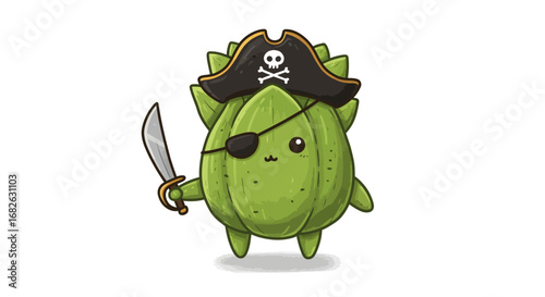 Cute Succulent as Pirate Colored Pencil Sticker Illustration