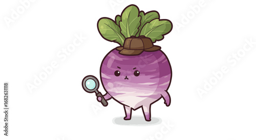 Cute Turnip as Detective Colored Pencil Sticker Illustration