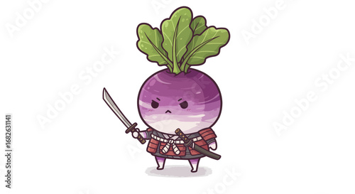 Cute Turnip as Samurai Colored Pencil Sticker Illustration