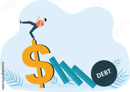 Domino effect caused by debt and communication concept,

