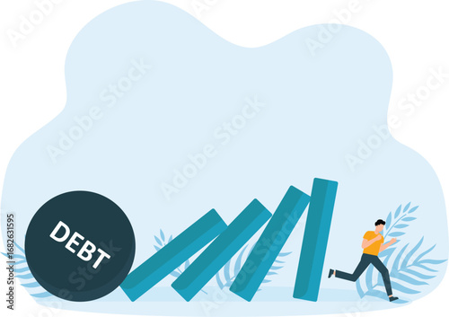 Domino effect caused by debt and communication concept,

