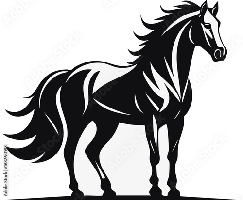 Horse Animal Vector Logo in Black and White, Minimalist and Simple Design, Ideal for Wildlife Branding, Nature Illustration, and Unique Animal Identity
