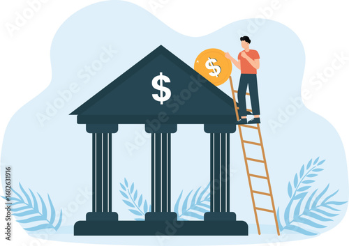 Income deposited with banks and coin bank concept,

