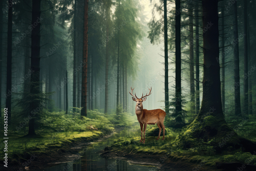 Fototapeta premium Deer wildlife antler animal nature remix