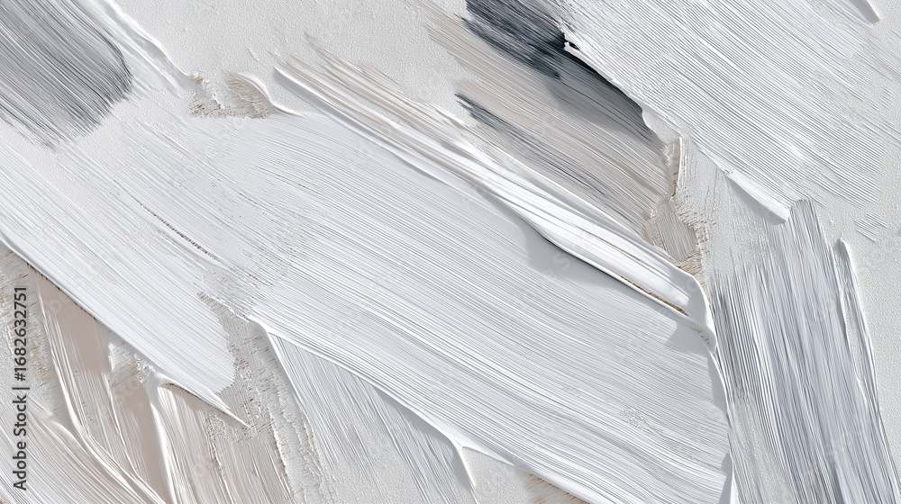 Obraz premium Relief texture created by layered paint strokes in muted white-gray tones, composition balanced with clear central area for text overlay.