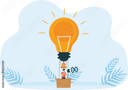 Businessman in a bulb balloon for searching business sucess concept,

