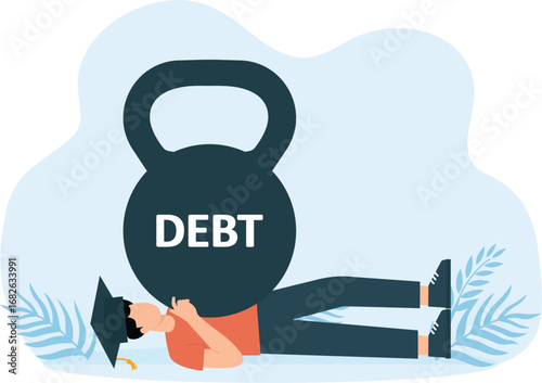 Under education debt burden and struggle out concept,

