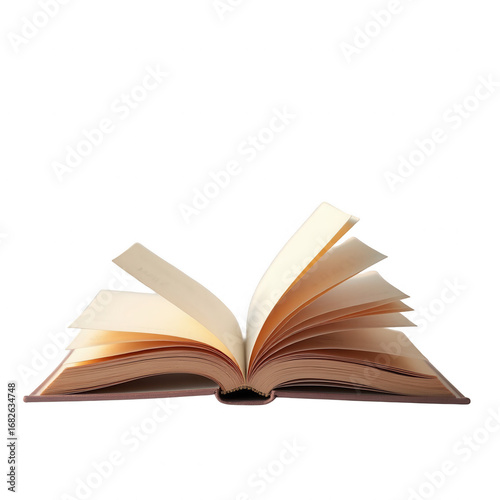 An open book with light beige pages lies flat against a black background, showcasing the soft texture of the paper and the subtle hues of the cover.