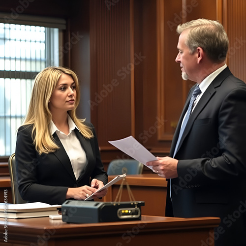 The client is explaining the offense to a lawyer and working together to resolve the offense. Concepts of litigation and justice in the Office of Legal Counsel to punish defendants in the courtroom.