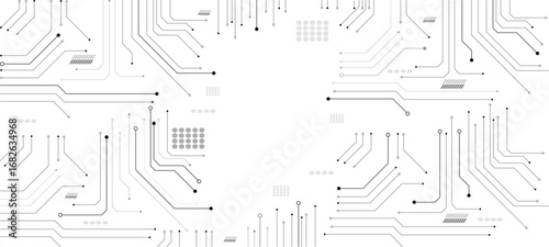 printed circuit boardBlack circuit diagram on white background. High-tech circuit board connection system.Vector abstract technology on white background.