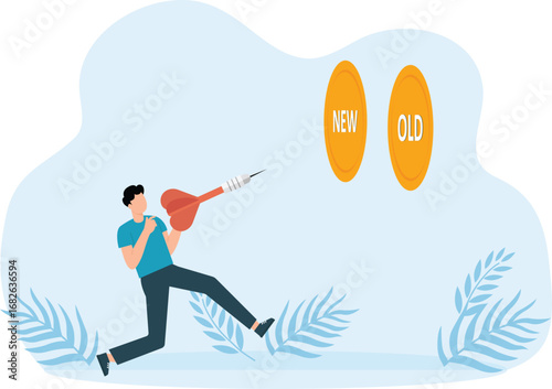 Old way or new way, Hand of businessman push button to make choice concept,

