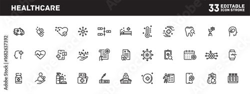 Healthcare services and medical care in hospital environment, icon set for app mockup and presentation, icon illustration