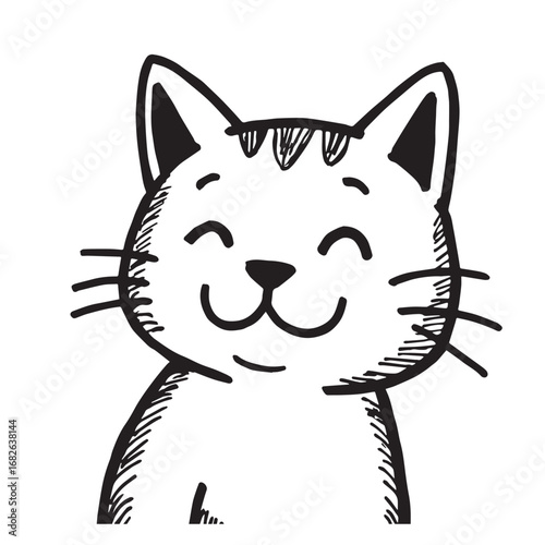 Cat Doodle Black and White Illustration Vector Image Cute Kitten Sketch Line Art Drawing Silhouette
