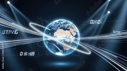Breaking News Earth Globe with Digital Data Stream And Spotlight Lighting in Abstract Blue Background