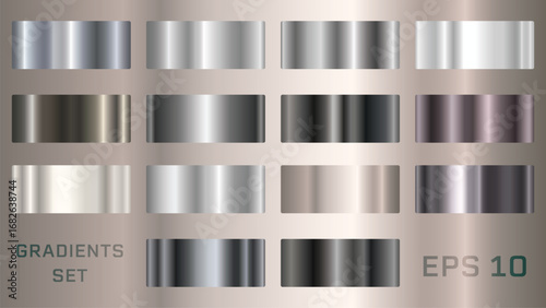 Dark metallic gradient set shiny metal texture brushed steel silver chrome polished surface reflective background modern design abstract pattern