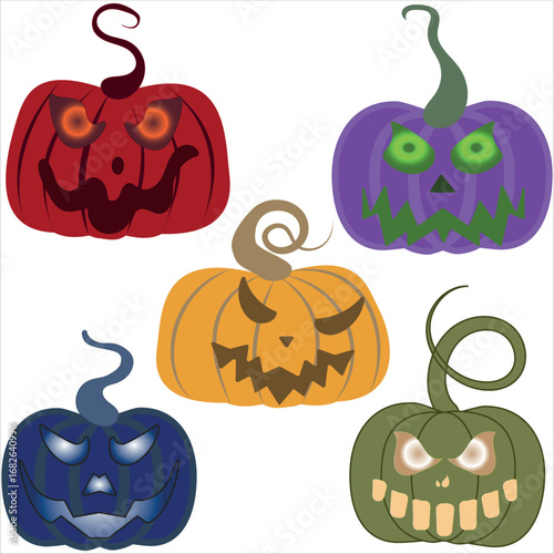 Colorful spooky Halloween pumpkins