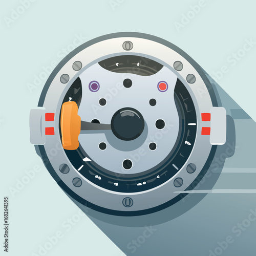 A flat vector illustration showcasing an automotive disc brake system. This modern graphic shows the mechanical caliper and rotor components with a clean outline