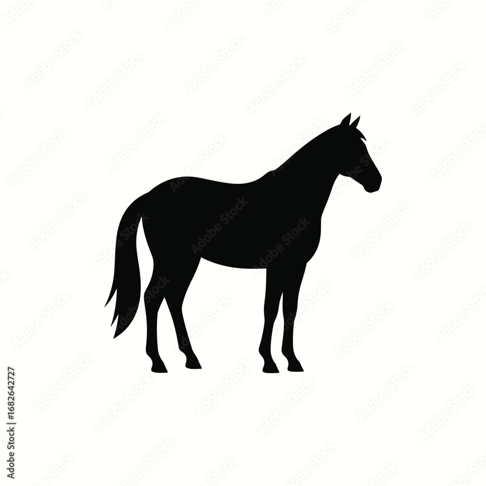 Fototapeta premium standing horse silhouette vector, horse profile flat illustration, calm horse black outline, farm animal horse vector