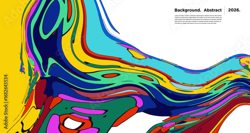 Abstract Psychedelic Brutalism Wave Blob Striped Motion Curves Composition Morphing Amoeba Fluid Shape Background