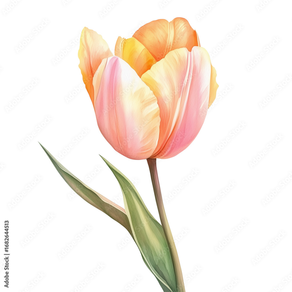 Fototapeta premium Single peach and pink tulip flower isolated on transparent background