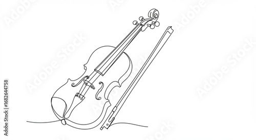 Violin and bow line art illustration