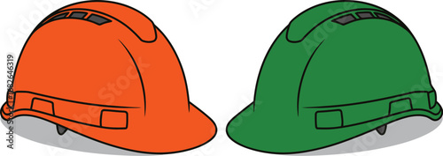 Orange and green construction hard hats safety equipment vector
