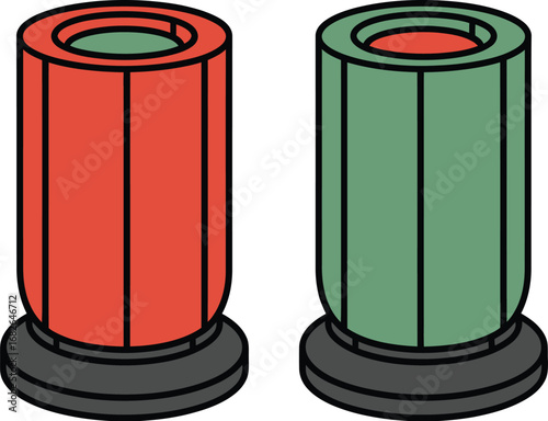 Isometric trash cans red and green vector graphic illustration