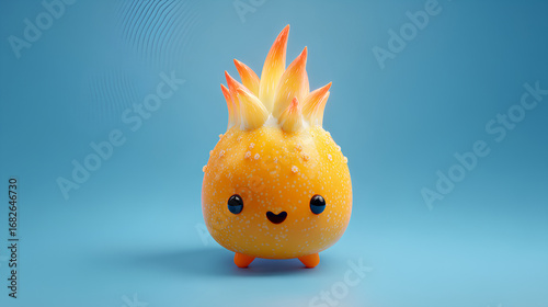 Fiery fruit glowing with expression in 3d animation