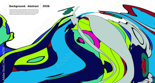 Abstract Psychedelic Brutalism Wave Blob Striped Motion Curves Composition Morphing Amoeba Fluid Shape Background