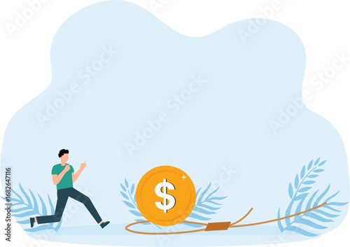 Businessman running to money pitfall and in danger concept,

