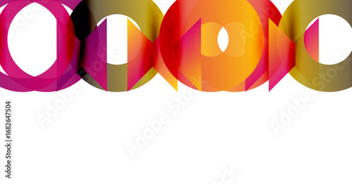 Colorful overlapping circles create abstract design. Gradient shades present vibrant visual effect. White space dominates bottom portion.