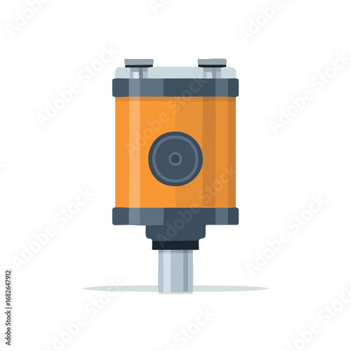 Orange and gray industrial pump with a cylindrical body and protruding shaft, isolated on a white background.