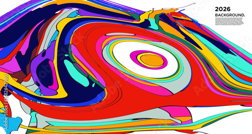 Abstract Psychedelic Brutalism Wave Blob Striped Motion Curves Composition Morphing Amoeba Fluid Shape Background
