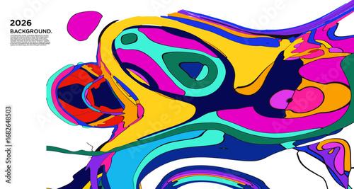 Abstract Psychedelic Brutalism Wave Blob Striped Motion Curves Composition Morphing Amoeba Fluid Shape Background