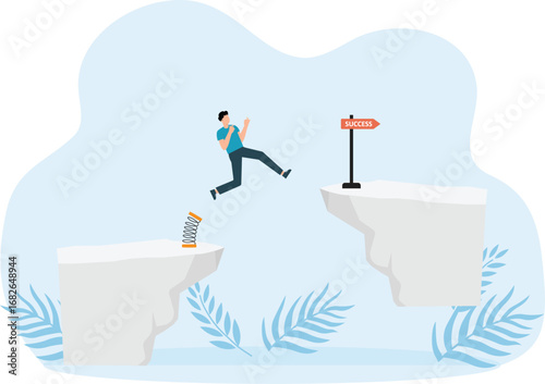Businessmen who are jumping from springboard Across the cliff for business success concept, 

