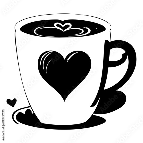 Elegant heart adorned coffee cup illustration conveying love and warmth perfect morning beverage