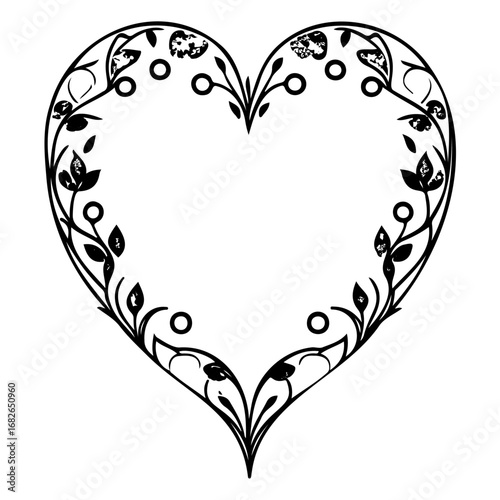 Elegant heart frame adorned with floral accents creating a romantic and decorative valentine shape