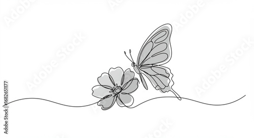 Butterfly and Flower Line Art