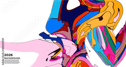 Abstract Psychedelic Brutalism Wave Blob Striped Motion Curves Composition Morphing Amoeba Fluid Shape Background